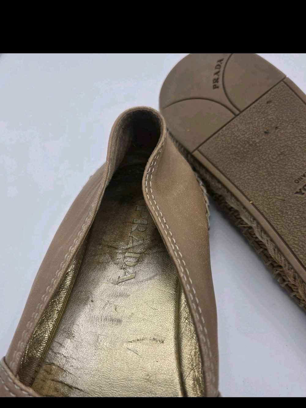 Prada Nappa Leather Espadrilles Tan Brown Bow Italy Womens Size 35 US 5 - Picture 10 of 14